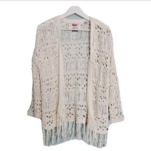 SuperDry Tropics Fringe Cardigan White